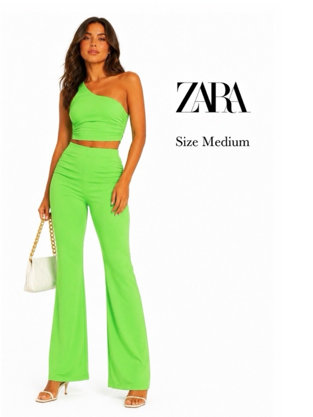 ZARA Neon Green Two Piece Pant Set Size Medium - Picture 2 of 9